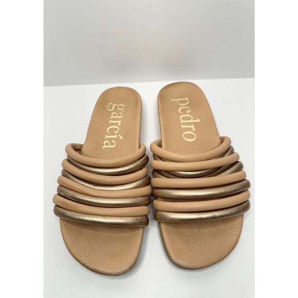 Pedro Garcia Shoes - Pedro Garcia Sandals Womens Size 8.5 Tan Gold Leather Beanca Slide Flats